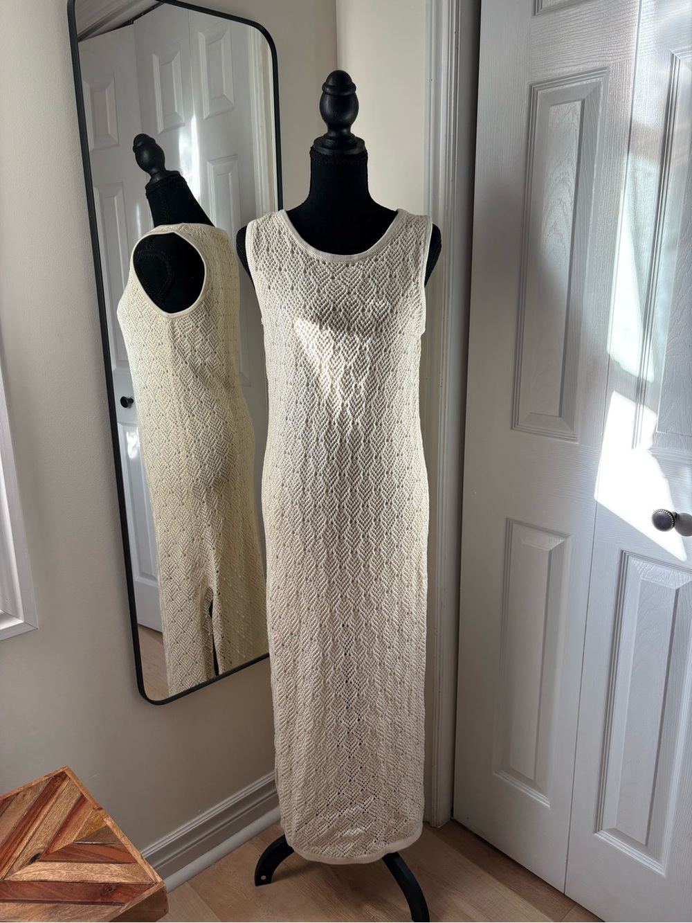 Sleeveless Cream Crochet Maxi Dress